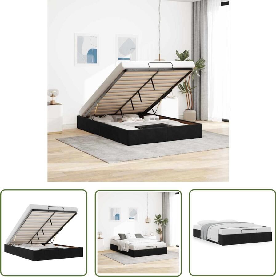 VidaXL Slaapcomfort Ottoman Bed Frame Ottoman bedframe zonder matras 140x190 cm fluweel zwart Opslagruimte Velvet Bed Design Bed