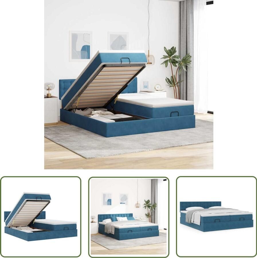 VidaXL Slaapcomfort Ottoman Bed Ottoman bed met matrassen 180x200cm fluweel donkerblauw Boxspring Bed Zwevende Bed Velvet Bed