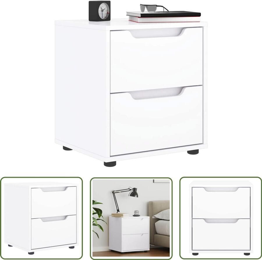 The Living Store Nachtkastje VISNES 45x40x50 cm spaanplaat wit Nachtkastje Slaapkamer Bijzettafel Opbergruimte Houten Kast