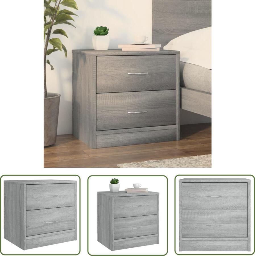 The Living Store Nachtkastje Grijs Sonoma Eiken Universeel inzetbaar kastje met 2 lades 40 x 30 x 40 cm Nachtkastje Slaapkamermeubel Houten Kast Grijze Meubels Sonomaneukleuren - Foto 2