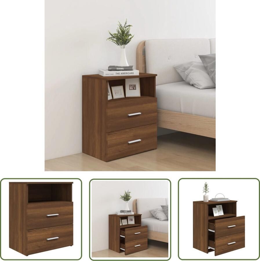 The Living Store Nachtkastje 50x32x60 cm bruin eikenkleur Nachtkastje Slaapkamermeubel Houten Meubilair Bruin Meubilair Bergruimte - Foto 3