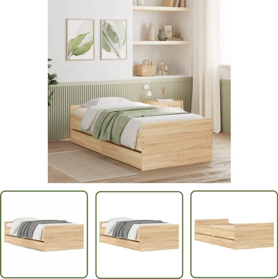 VidaXL Slaapkamermeubilair Bed Frame Bedframe met lades sonoma eikenkleurig 100x200 cm Houten Bed Sonome Eiken Tweepersoonsbed