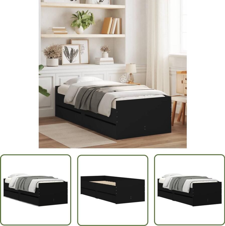 VidaXL Slaapkamermeubilair Bed Frame Bedframe met lades zwart 75x190 cm Small Single Klein Tweepersoonsbed Houten Bedframe Bed Met Lades