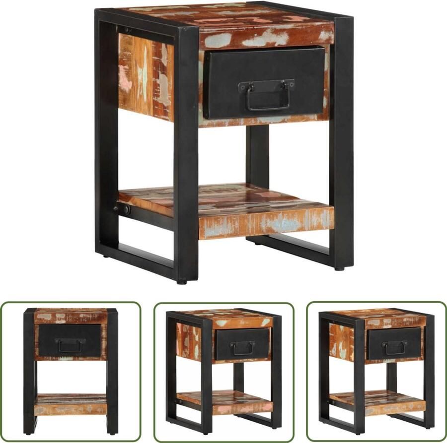 The Living Store Nachtkastje 35x34x45 cm massief gerecycled hout meerkleurig Nachtkastje Slaapkamermeubilair Houten Nachtkastje Vintage Nachtkastje Industriële Nachtkastje