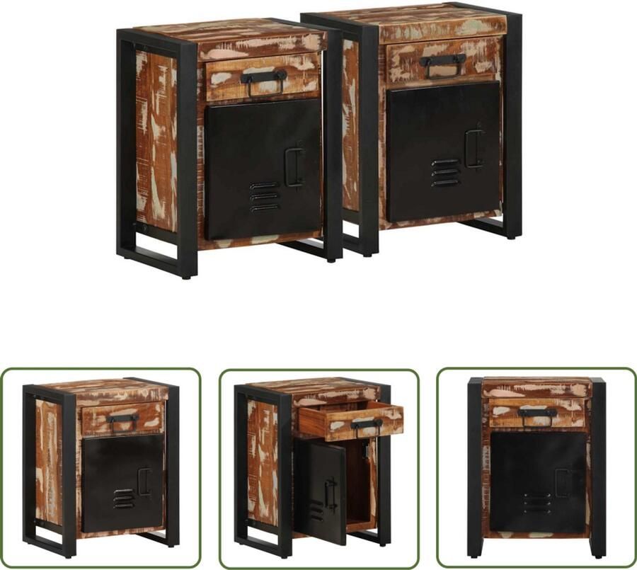 The Living Store Nachtkastjes 2 st massief ruw mangohout meerkleurig Nachtkastjes Slaapkamermeubilair Mangohouten Meubels Industriële Meubels Vintage Meubels