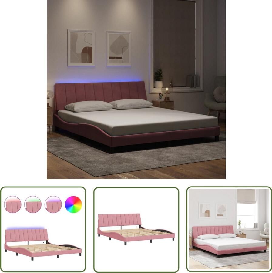 VidaXL Bedframe met LED zonder matras Hanko fluweel roze 180x200 cm Bed Frame Slaapkamers Led Verlichting Fluweel Roze