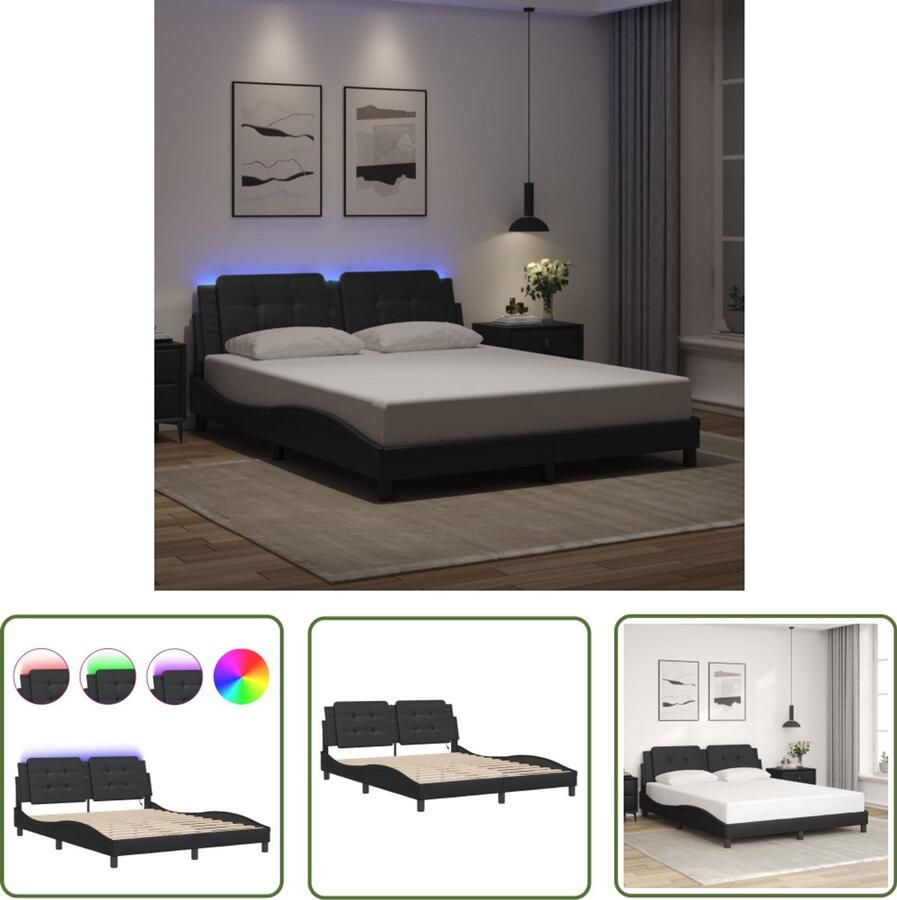 VidaXL Slaapkamers Bed Frame Bedframe met LED zonder matras Zadar kunstleer zwart 160x200 cm Zwarte Bedden Led Lampen Design Bed