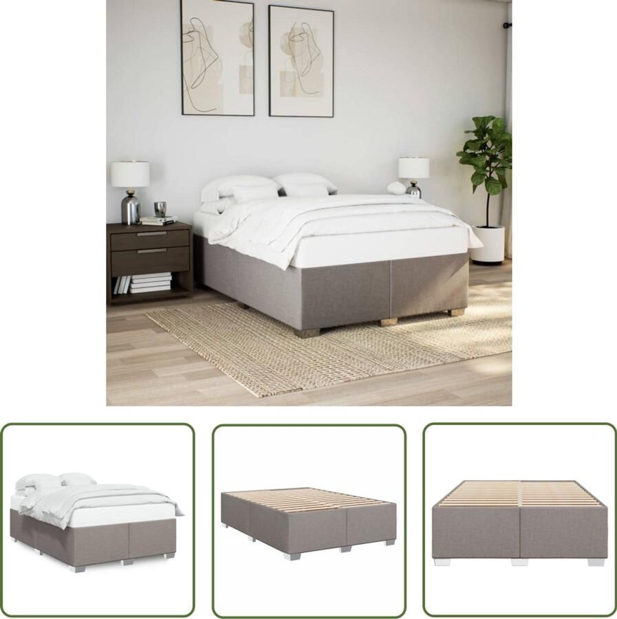 VidaXL Bedframe zonder matras stof taupe 140x200 cm Bed Frame Slaapkamers Houten Bed Tapijtkleurig Bed Tweepersoonsbed