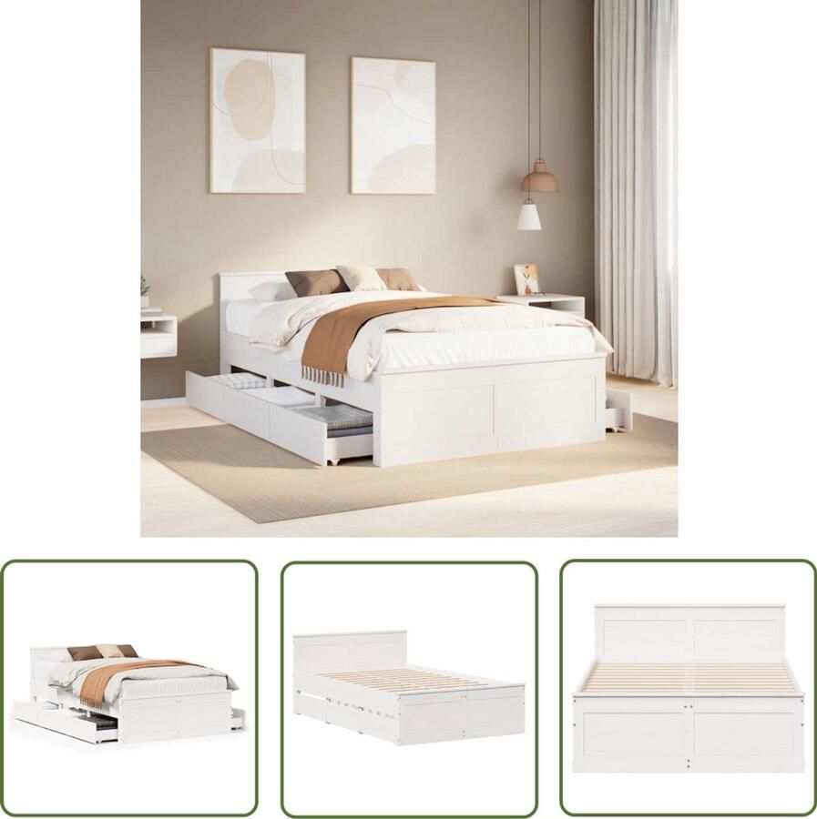VidaXL Bedframe zonder matras met hoofdbord grenenhout wit 135x190 cm Bedframe Slaapkamers Grenenhout Hout Wit