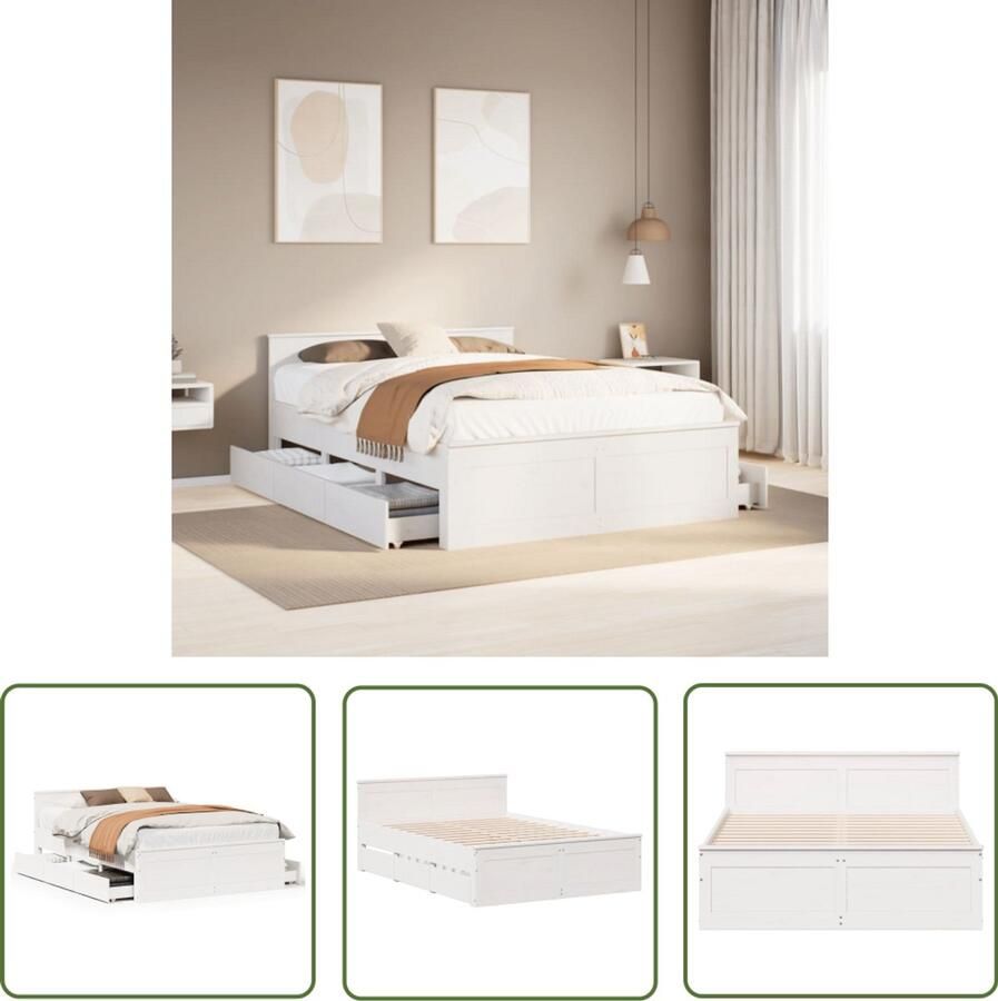 VidaXL Bedframe zonder matras met hoofdbord grenenhout wit 140x200 cm Bedframe Slaapkamers Hout Grenenhout Bed