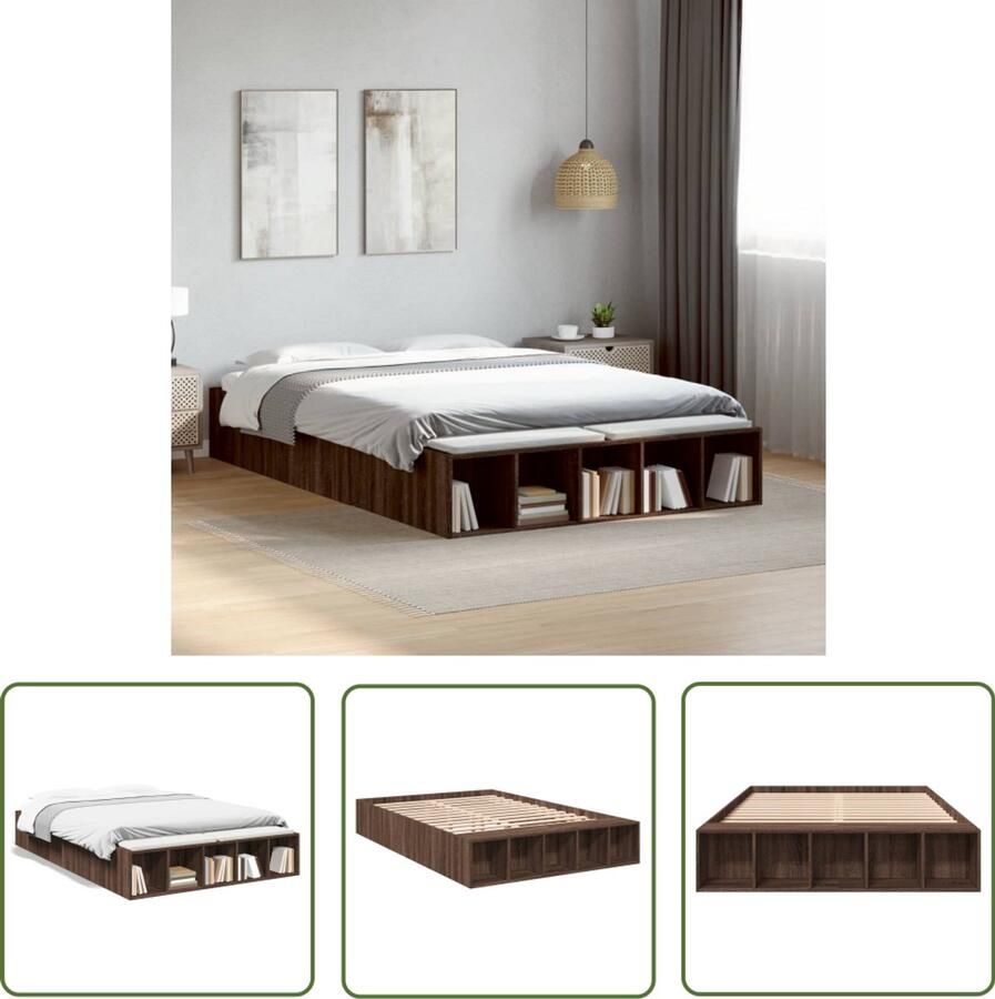 VidaXL Slaapkamersdecoratie Bruin Houten Bed Frame Bedframe bewerkt hout bruin eikenkleur 120x200 cm Bed Frame 120x200 Compact Bed Frame Opbergvakken Bed