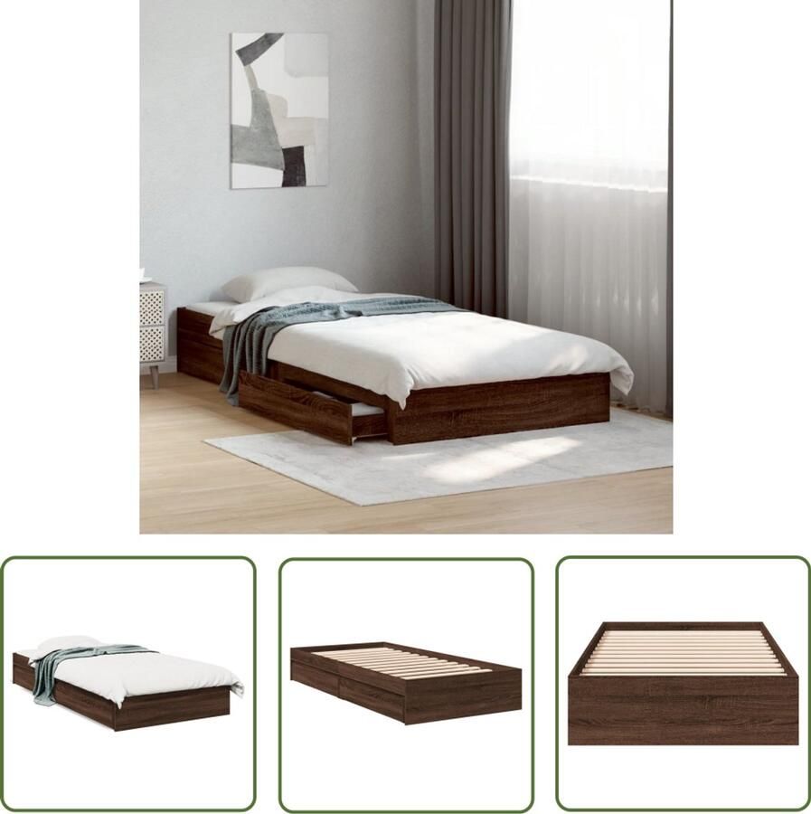 VidaXL Slaapkamersdecoratie Bruin Houten Bed Frame Bedframe met lades bewerkt hout bruin eikenkleurig 75x190 cm Bed Met Lade Compact Bed Tweepersoons Bed