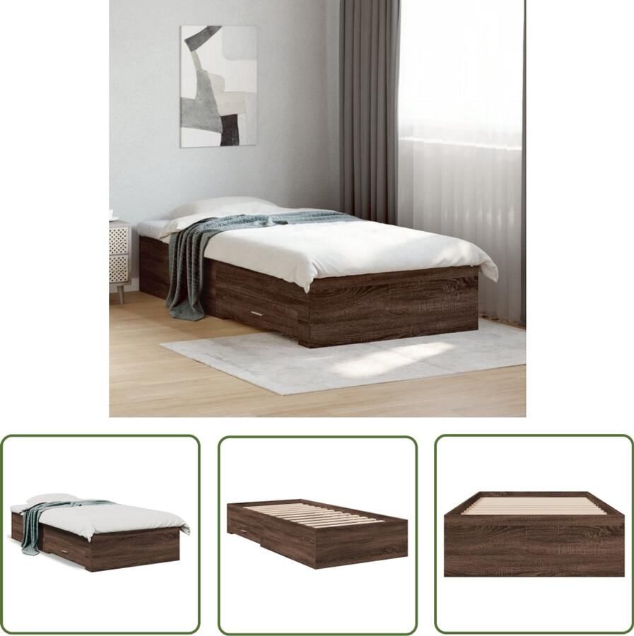 VidaXL Bedframe met lades bewerkt hout bruin eikenkleurig 90x200 cm Bruin Houten Bed Frame Slaapkamersdecoratie Bed Frame Met Lade Tweepersoons Bed Boxspring Bed