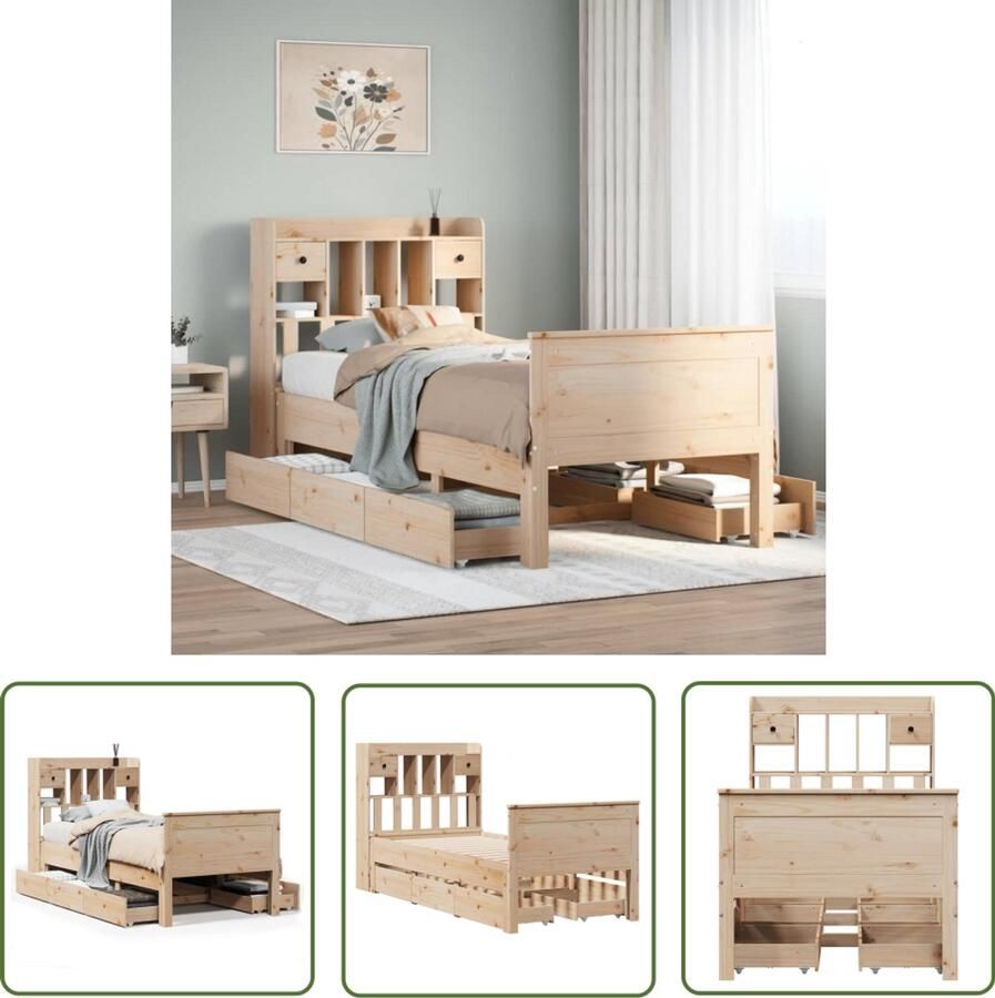 VidaXL Sleutel Set Dynamo Meter Bed met boekenkast zonder matras massief grenenhout 100x200 cm Gereedschap Draper Tools Klik Functie