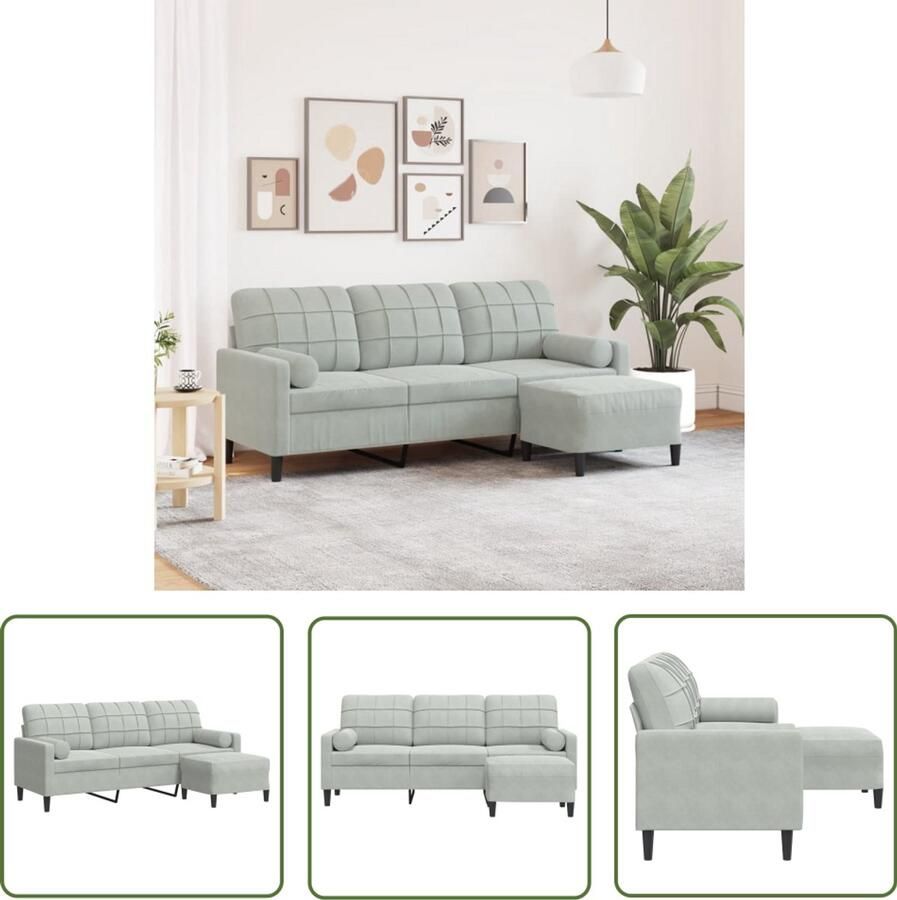 VidaXL Driezitsbank met voetenbank 180 cm fluweel lichtgrijs Dynamo Meter Sleutel Set Gereedschap Handgereedschap Drapers Tools