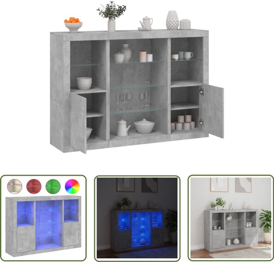 VidaXL Sleutelmaten Dynamische Sleutel Dressoirs met LED-verlichting 3 st bewerkt hout betongrijs Gereedschap Mechanica Drapers Tools Klikmechanisme