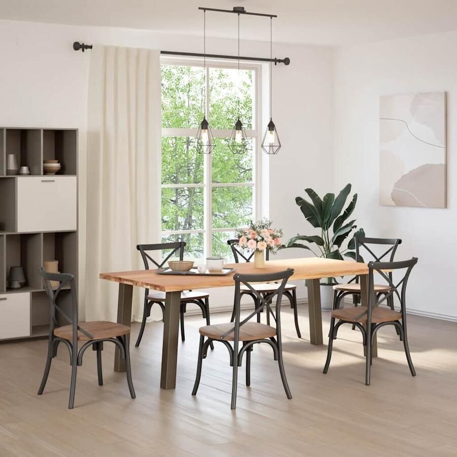 The Living Store Eettafel met natuurlijke rand 220x100x74 cm massief eikenhout Eetkamertafel Houten Tafel Oak Wood Tafel Salontafel Grote Tafel