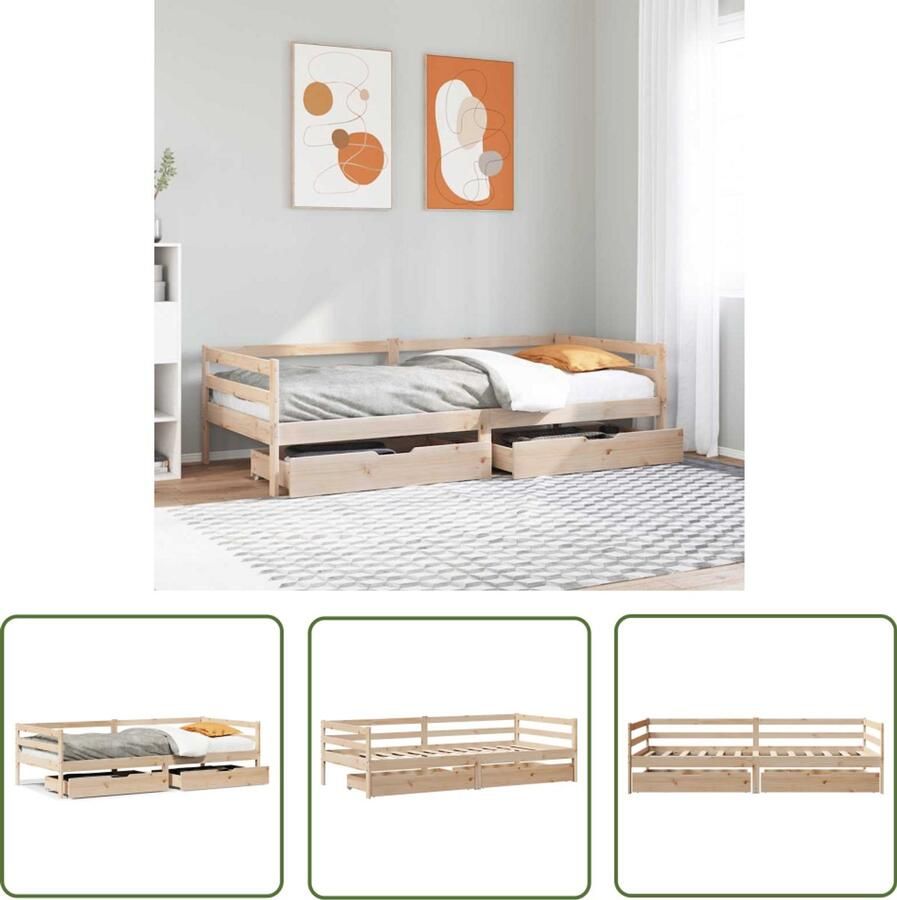 VidaXL Slaapbank met lades 90x200 cm massief grenenhout Sleutelset Sleutels Gereedschap Mechanica Drapers Tools