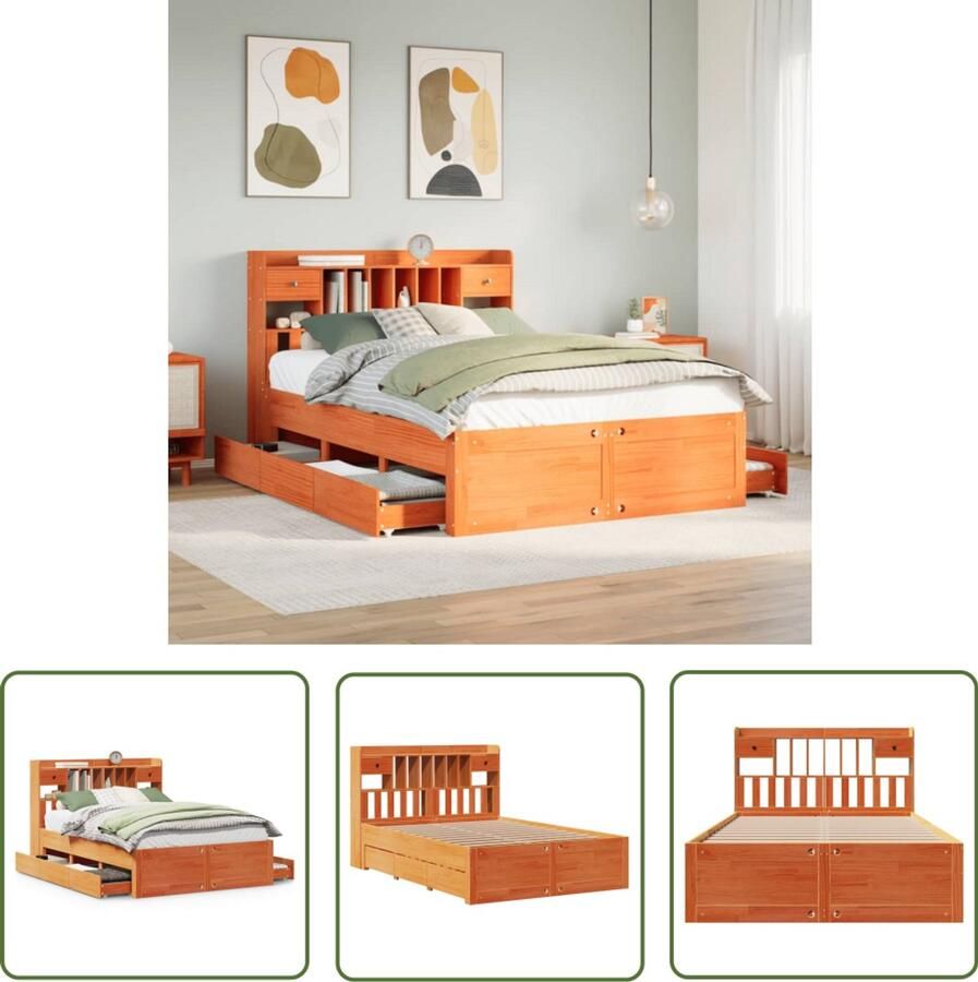 VidaXL Sleutelset Dynamische Sleutel Bed met boekenkast zonder matras grenenhout wasbruin 150x200 cm Gereedschap Mechanica Drapers Tools