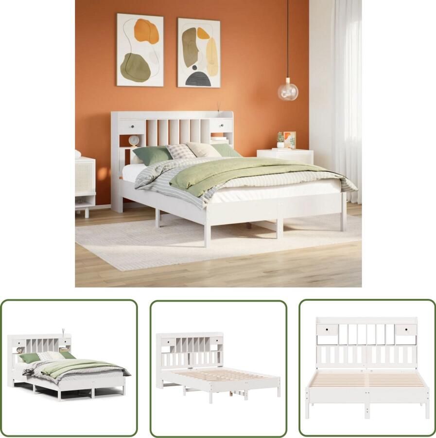 VidaXL Sleutelset Dynamische Sleutel Bed met boekenkast zonder matras grenenhout wit 135x190 cm Gereedschap Mechanica Draadloos