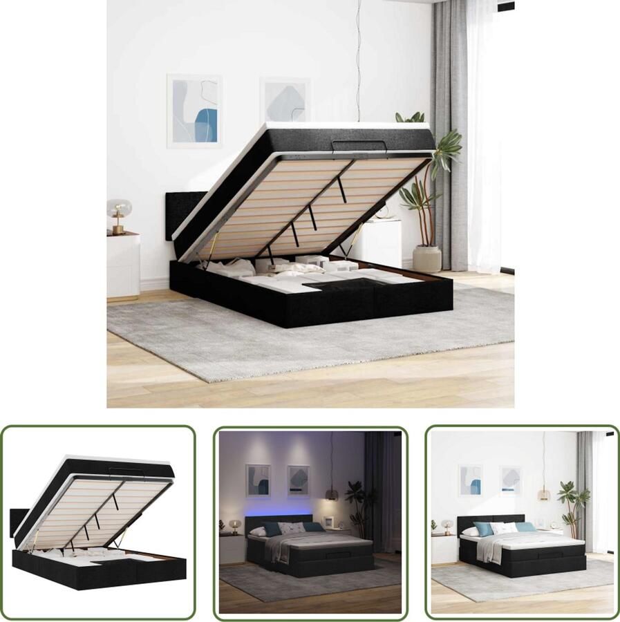 VidaXL Bed poef met matras en LED's 140x200 cm stof zwart Dynamische Sleutel Sleutelset Gereedschap Mechanica Garage