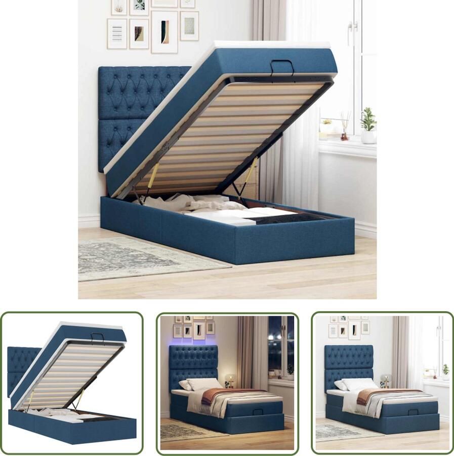 VidaXL Sleutelset Dynamische Sleutel Bed poef met matras en LED's 90x200 cm stof blauw Gereedschap Mechanica Spanner