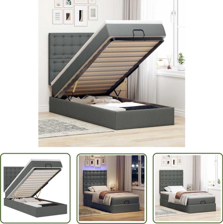VidaXL Sleutelset Dynamische Sleutel Bed poef met matras en LED's stof 80x200 cm donkergrijs Gereedschap Set Mechanica Tools Draper Tools