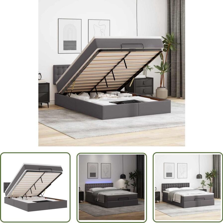 VidaXL Bed poef met matrassen en LED's 140x190cm kunstleer grijs Dynamische Sleutel Sleutelset Gereedschap Mechanica Draper Tools