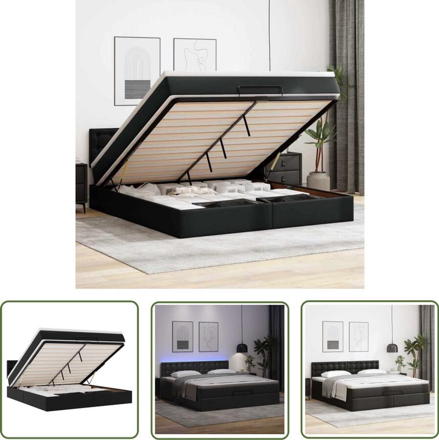 VidaXL Bed poef met matrassen en LED's 160x200cm kunstleer zwart Dynamische Sleutel Sleutelset Gereedschap Mechanica Draper Tools