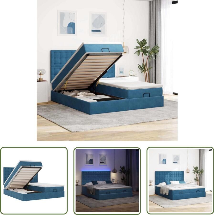 VidaXL Bed poef met matrassen en leds 200x200 cm fluweel donkerblauw Dynamische Sleutel Sleutelset Gereedschap Set Mechanica Tools Draper Tools