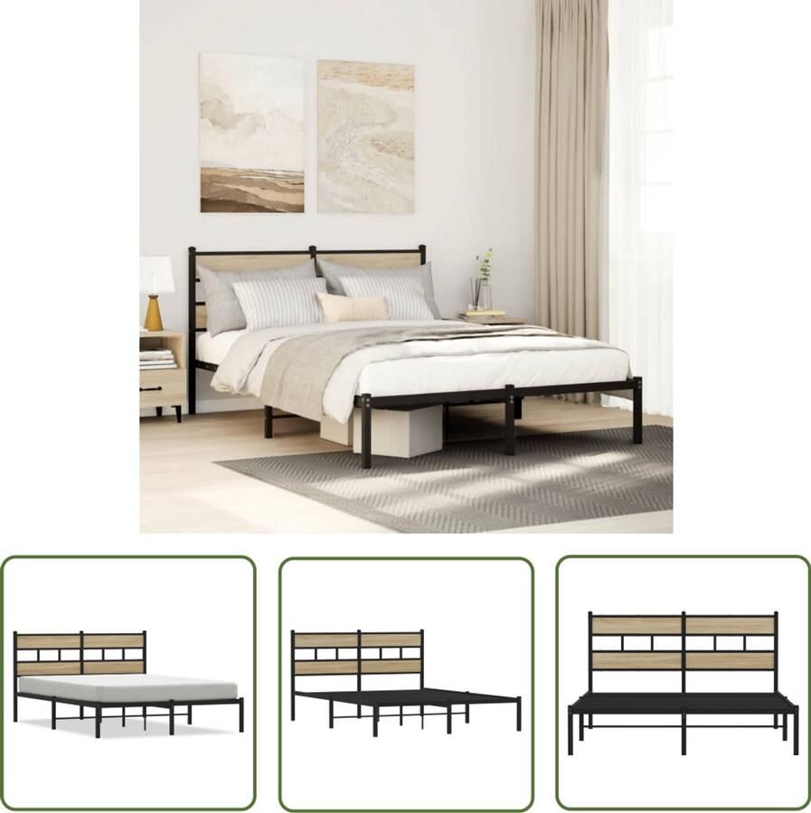 VidaXL Bedframe zonder matras metaal sonoma eikenkleurig 160x200 cm Dynamische Sleutel Sleutelset Gereedschap Set Mechanica Tools Drapers Tools