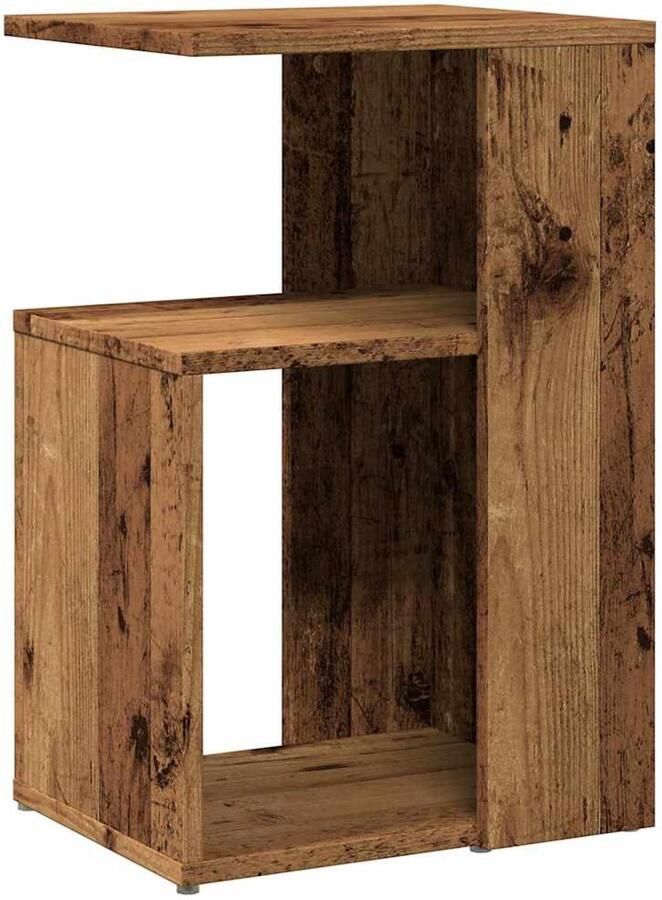 The Living Store Bijzettafel 36x30x56 cm bewerkt hout oud houtkleurig Bijzettafel Houten Meubels Salontafel Vintage Stijl Industriële Look