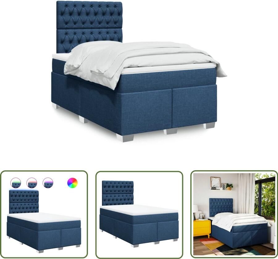 VidaXL Sleutelset Dynamische Sleutel Boxspring met matras stof blauw 120x190 cm Gereedschap Mechanica Drapers Tools Klikmechanisme