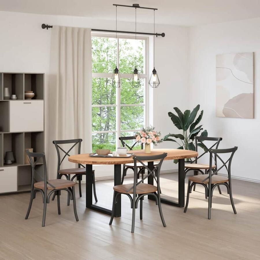 VidaXL Eettafel 200x100x74 cm ovaal massief eikenhout lichtbruin Dynamische Sleutel Sleutelset Gereedschap Draper Tools Klikmechanisme