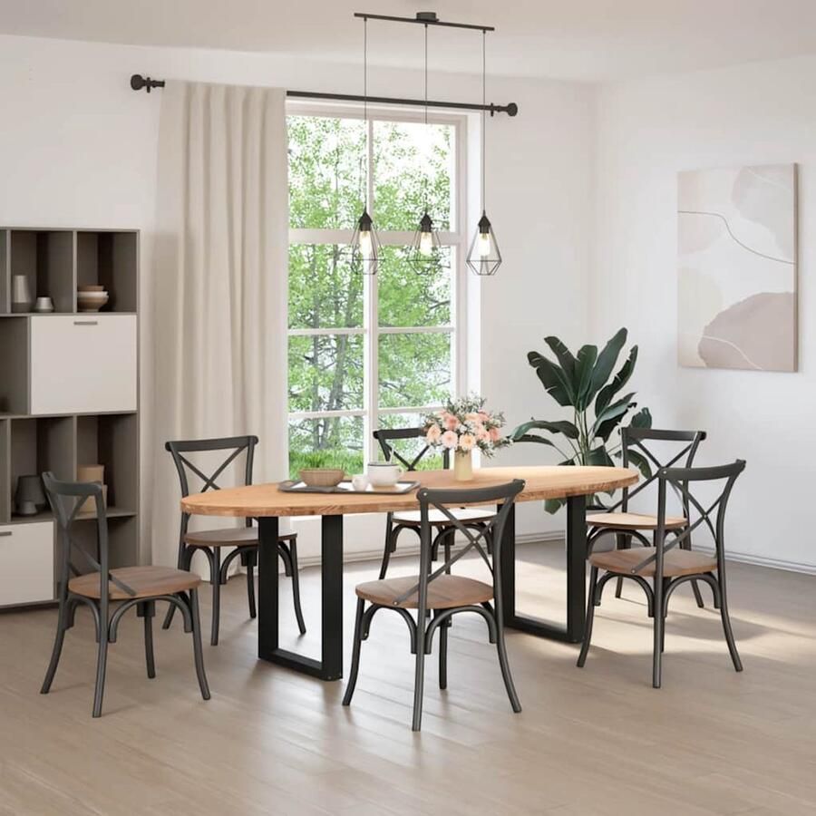 The Living Store Eettafel 240x100x74 cm ovaal massief eikenhout lichtbruin Eettafel Houten Eettafel Eikentafel Grote Eettafel Ovale Eettafel