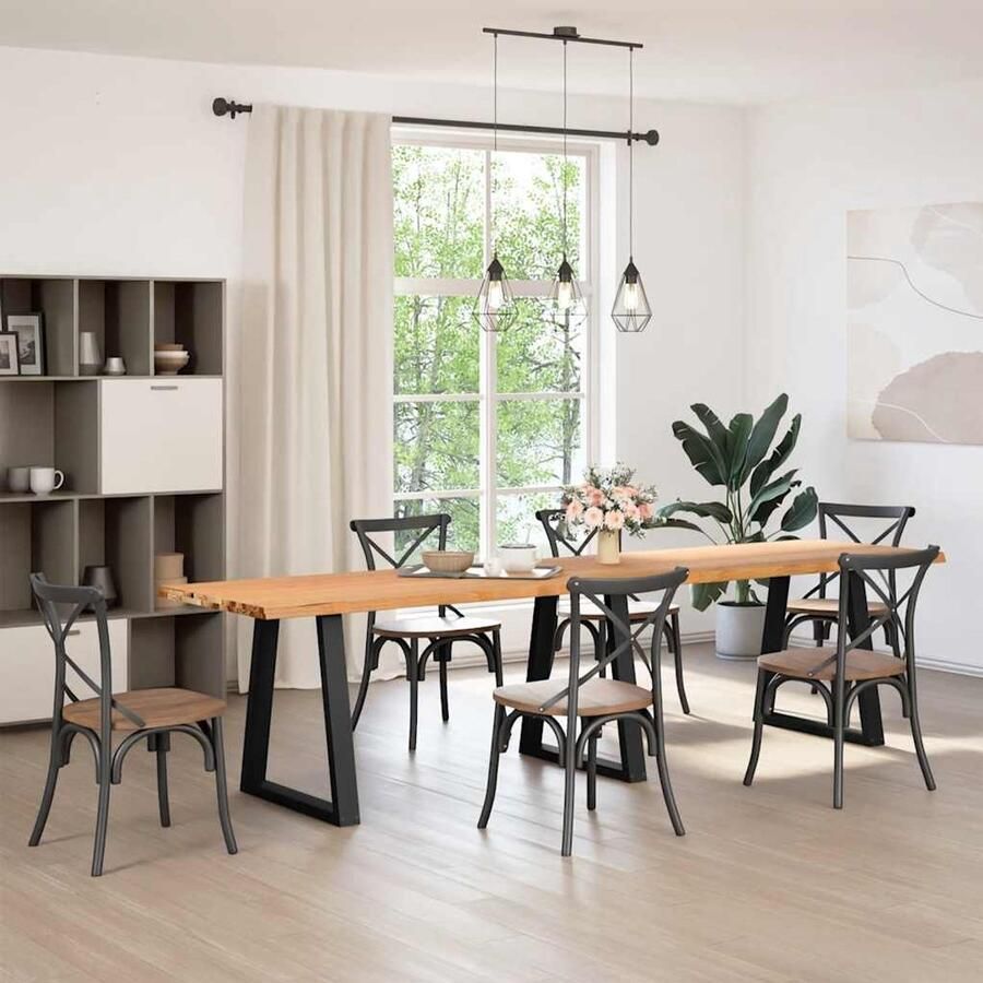 The Living Store Eettafel met natuurlijke rand 320x80x74 cm massief eikenhout Eetkamertafel Houten Tafel Oak Wood Tafel Grote Eetkamertafel Massief Hout Tafel