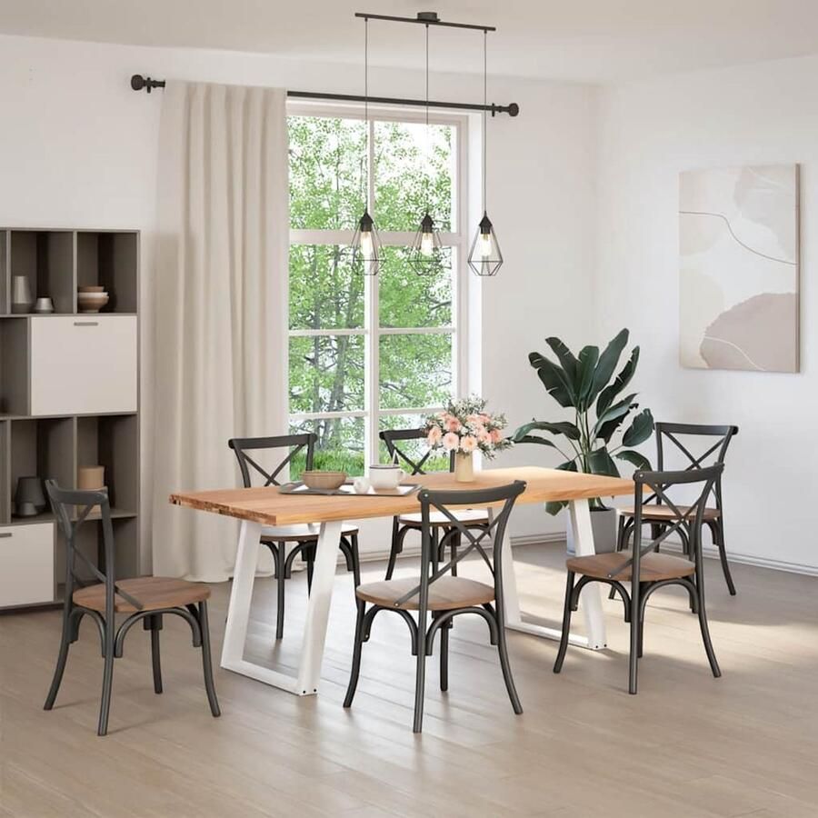 The Living Store Eettafel rechthoekig 200x90x74 cm massief eikenhout lichtbruin Eetkamertafel Eikenhouten Tafel Grote Tafel Solide Tafel Massief Eikenhout