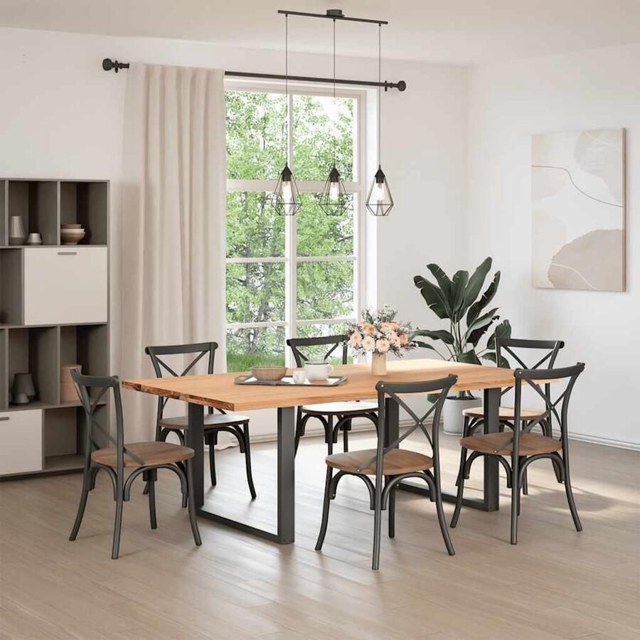 The Living Store Eettafel rechthoekig 220x120x74 cm massief eikenhout lichtbruin Eettafel Salontafel Houten Tafel Massief Eikenhout Diningtable