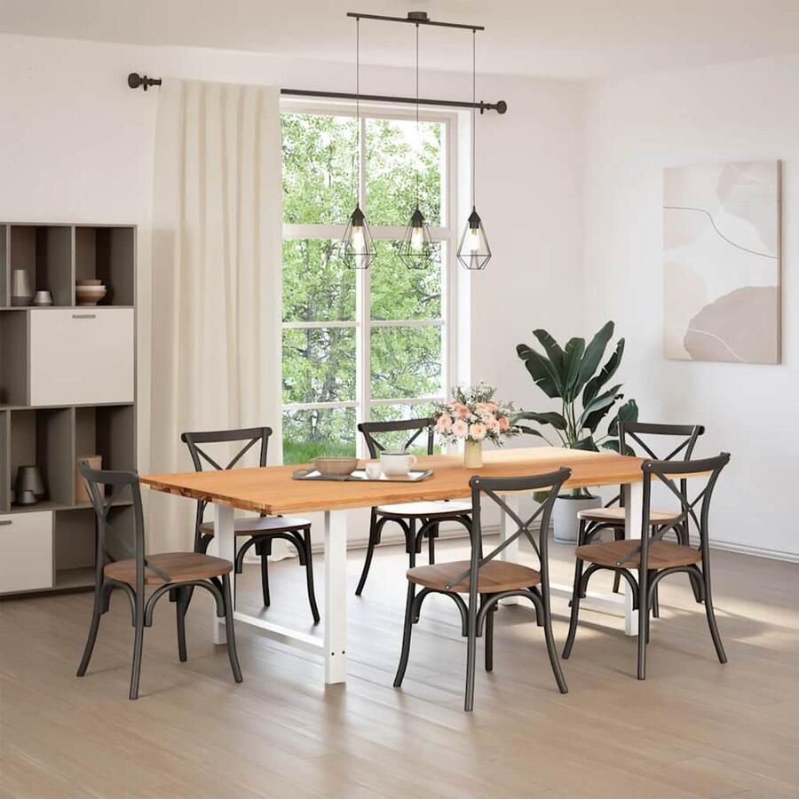 The Living Store Eettafel rechthoekig 240x120x74 cm massief eikenhout lichtbruin Eetkamertafel Eikenhouten Tafel Grote Tafel Solide Tafel Design Tafel