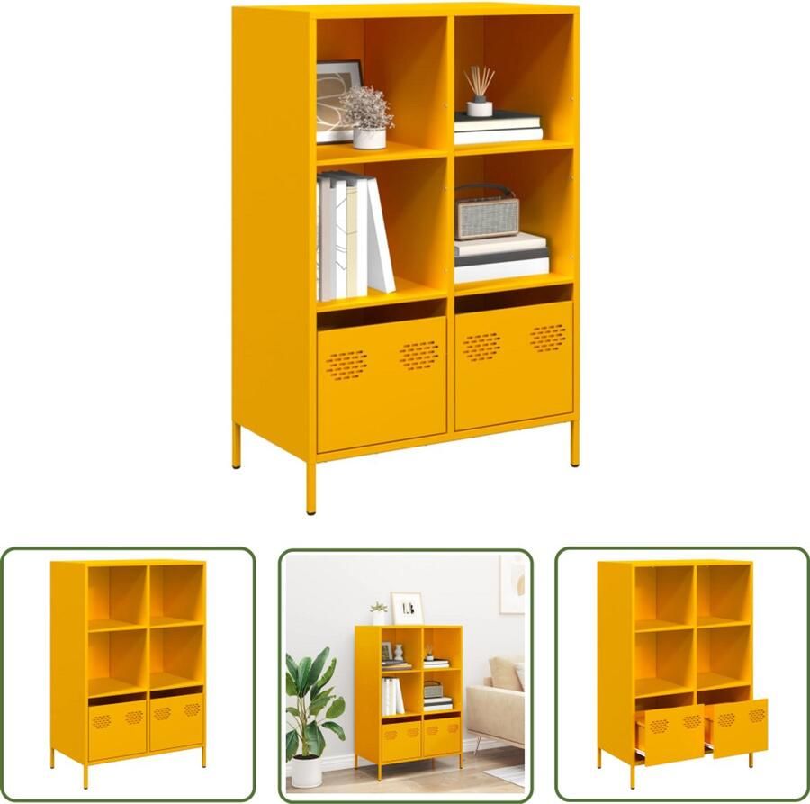 The Living Store Hoge kast 68x39x103 5 cm staal mosterdgeel Hoge Kast Metalen Kast Boekenkast Opslagoplossing Mustard Yellow Furniture