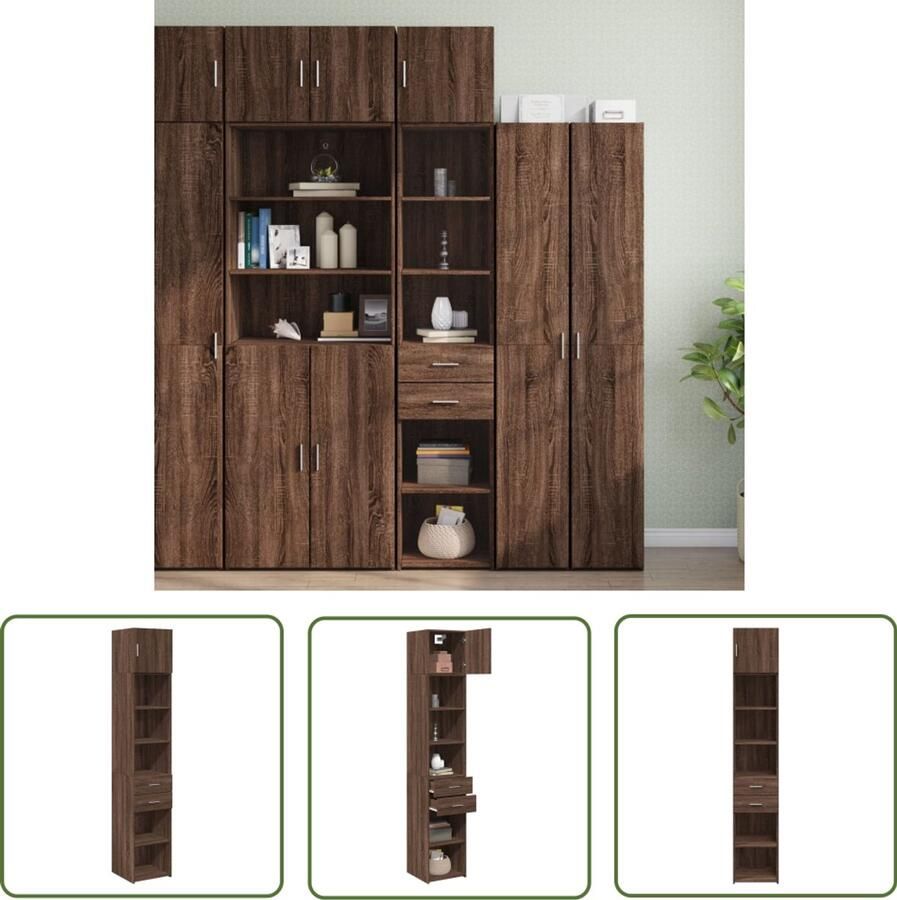The Living Store Opbergkast smal 40x42 5x225 cm bewerkt hout bruin eikenkleurig Opslagkast Houten Kast Opbergvakken Smalle Kast Bruine Eiken