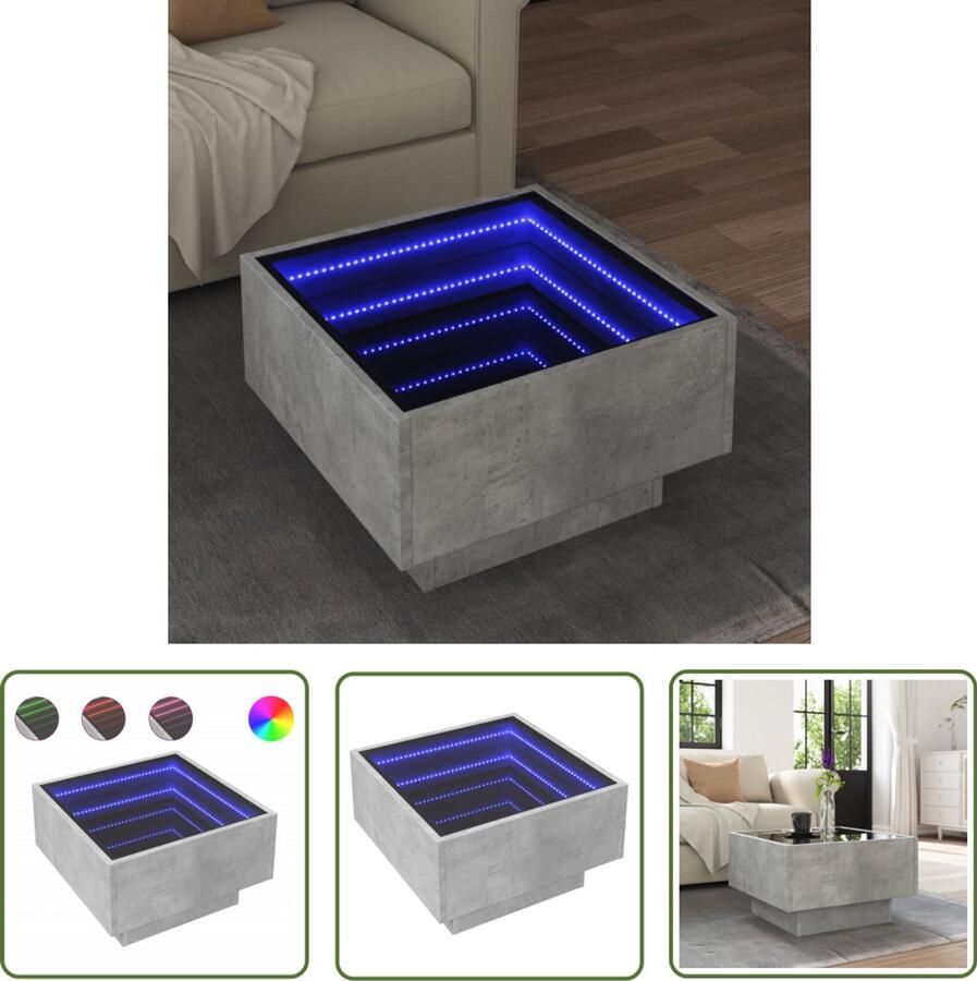 VidaXL Sleutelset Dynamische Sleutel Salontafel met LED 50x50x30 cm bewerkt hout betongrijs Gereedschap Mechanica Handgereedschap