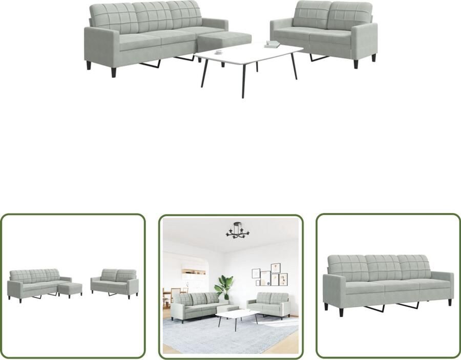 VidaXL 3-delige Loungeset met kussens fluweel lichtgrijs Dynammometer Sleutel Sleutelset Gereedschap Mechaniek Drapers Tools