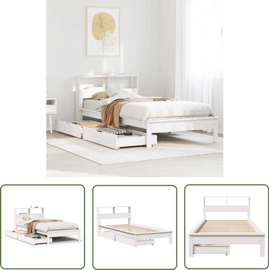 VidaXL Sleutelset Dynammometer Sleutel Bed met boekenkast zonder matras grenenhout wit 100x200 cm Gereedschap Drapers Tools Klikmechanisme - Foto 2