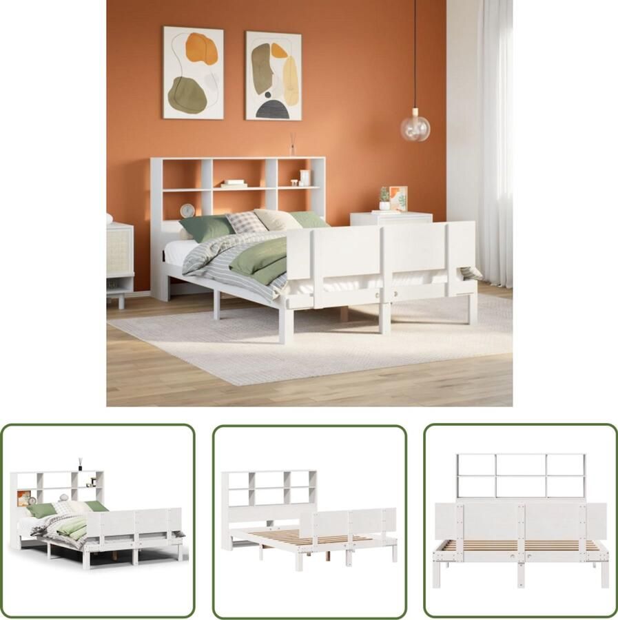 VidaXL Bed met boekenkast zonder matras grenenhout wit 120x190 cm Dynammometer Sleutel Sleutelset Gereedschap Mechanica Garage Tools