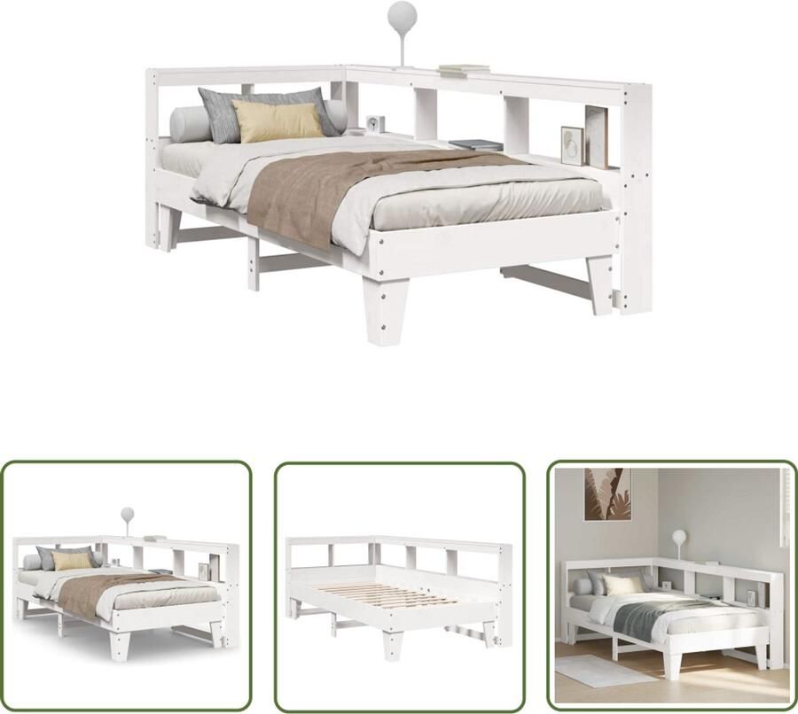 VidaXL Bed met boekenkast zonder matras grenenhout wit 90x190 cm Dynammometer Sleutel Sleutelset Gereedschap Drapers Tools Klikmechanisme