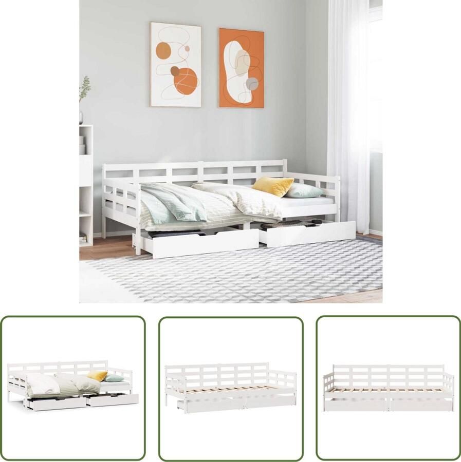 VidaXL Slaapbank met lades 90x190 cm massief grenenhout wit Dynammometer Sleutel Sleutelset Gereedschap Drapers Tools Klikmechanisme