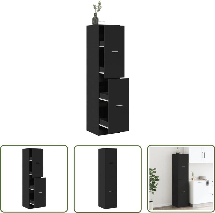 The Living Store Apothekerskast 40x41x174 5 cm bewerkt hout zwart Dynamo Meter Sleutelset Gereedschap Montageset Garage