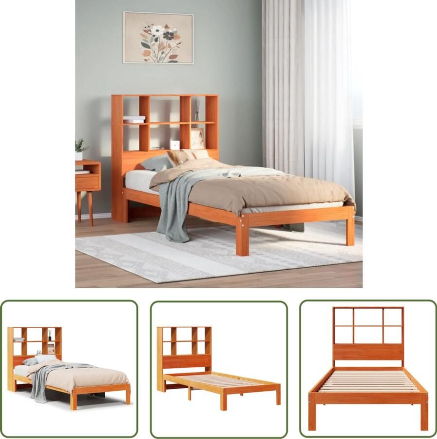 VidaXL Sleutelset Dynamo Meter Bed met boekenkast zonder matras grenenhout wasbruin 100x200 cm Gereedschap Draadloos Klikmechanisme