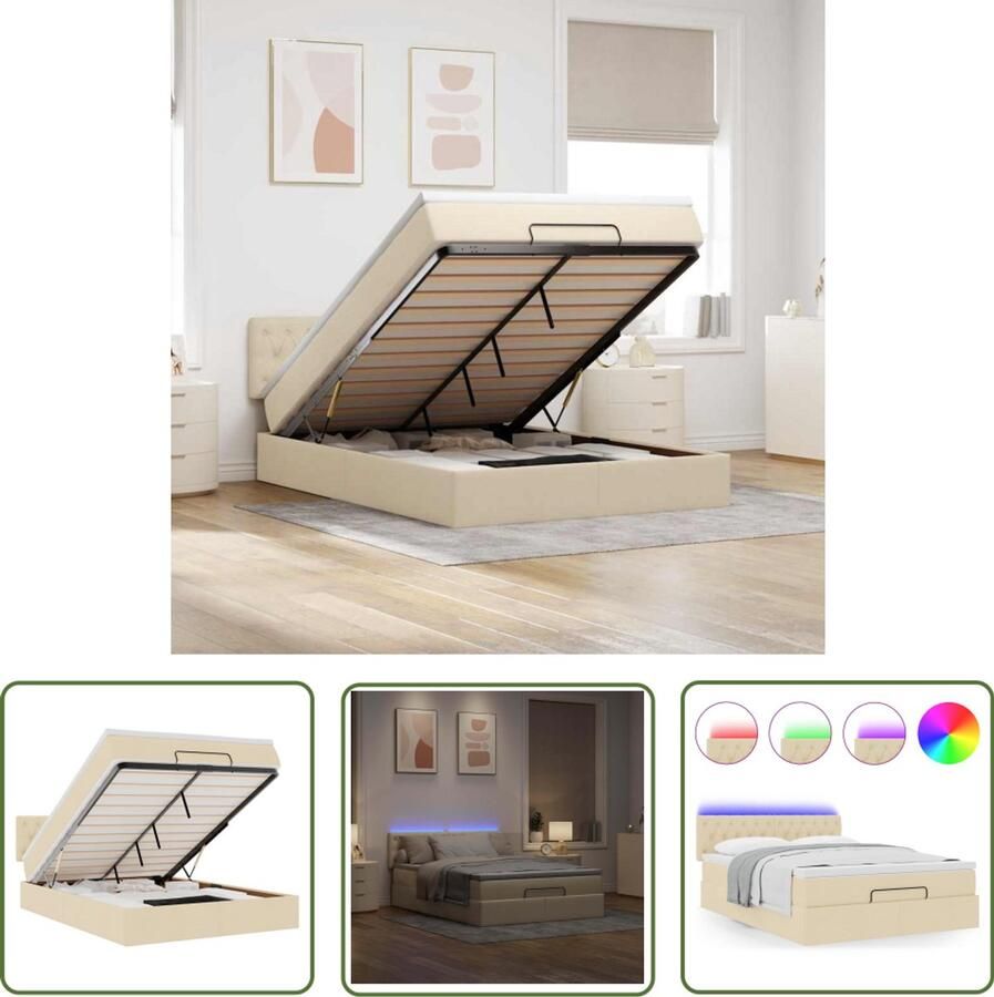 VidaXL Sleutelset Dynamo Meter Bed poef met matras en LED's 140x200 cm stof crèmekleurig Gereedschap Mechanica Klik Functie